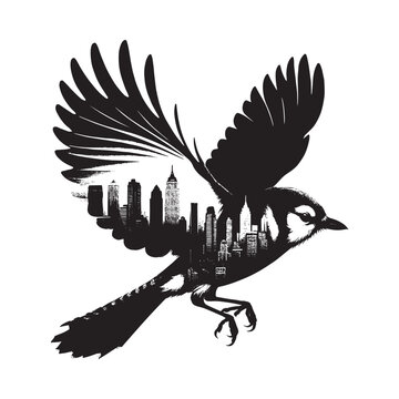 recommend clip art: silhouette of Blue Jay filled with cityline in rough drawing
