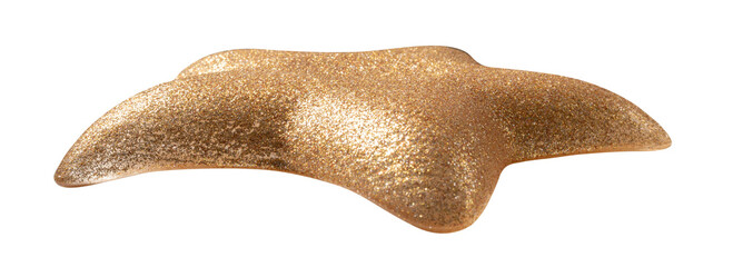 Obraz premium Captivating star shaped podium, shimmering with a golden sparkle, on transparent background, provides a luxurious and eye-catching base for product displays. Cut out.