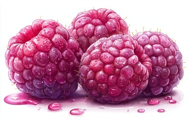 Fresh, juicy raspberries with vibrant color and water droplets, perfect for culinary, health, or wellness themes.