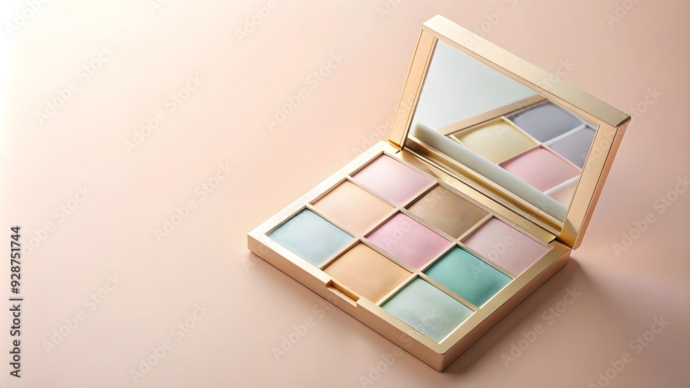 Wall mural Elegant pastel-colored makeup palette in luxurious packaging mockup, pastel, makeup, palette, luxurious, packaging, elegant