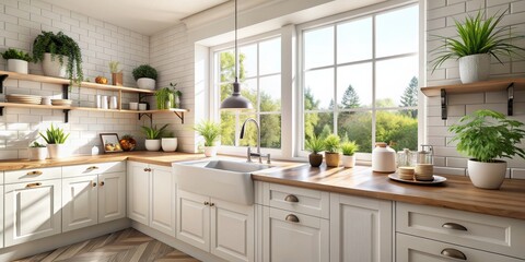 Modern Farmhouse Kitchen with White Cabinets and a Window View, farmhouse kitchen, kitchen design, home decor, interior design
