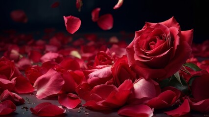 Naklejka premium Photo wallpaper of realistic red rose petals, romantic background, march 8, valentine's day, AI generated