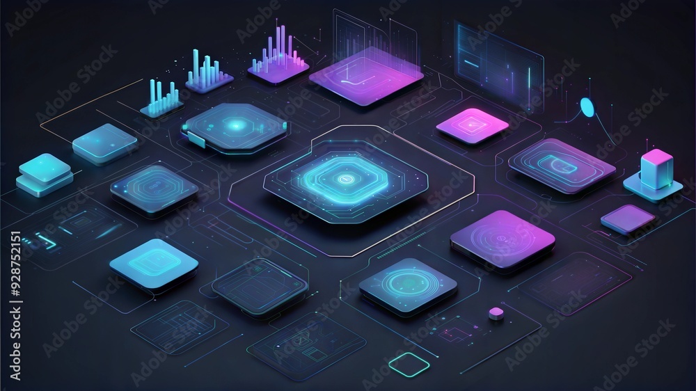 Poster digital metropolis: isometric network of data visualization