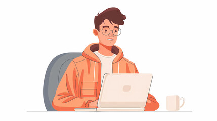 male teenager working with laptop, shopping online, making call. Importance of digital literacy for elderly people vector image