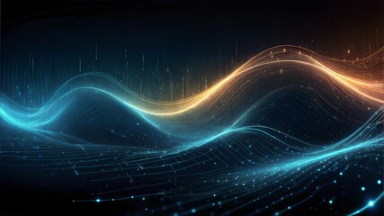 Digital Ocean: Abstract waves of glowing blue data flow across a dark background, representing the vastness of information in the digital age. 