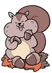 ほっぺいっぱいにドングリを詰め込むリス