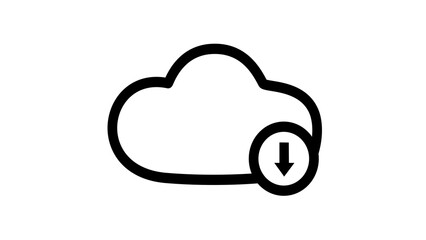 Cloud file download or transfer process with a black arrow icon. Line of the cloud computing download icon concept file