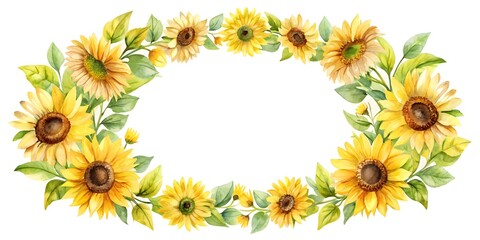 Watercolor sunflowers summer vintage wreath with natural yellow floral frame, sunflower, watercolor, vintage, wreath, floral