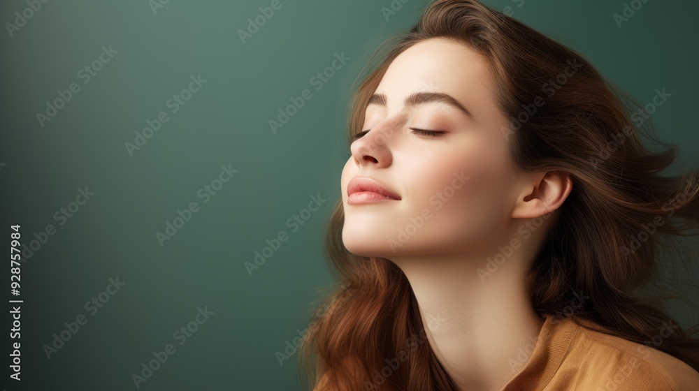 Wall mural a woman exuding calmness with relaxed expression Close-up 