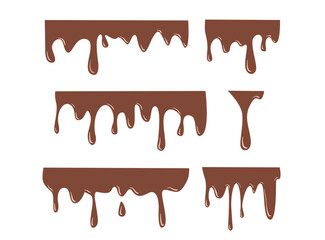 elted chocolate seamless borders with clipping mask. Dripping chocolate border isolated on white background