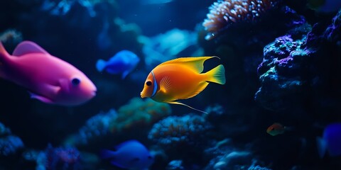 Orange and Pink Fish Swimming in a Blue Ocean with Coral