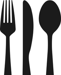 Cutlery icon. Silhouette style. Spoon, knife and fork.