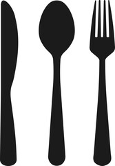 Cutlery icon. Silhouette style. Spoon, knife and fork.