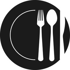 Tableware symbol. Silhouette style. Spoon, knife and fork.