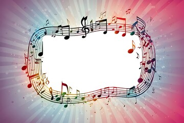 Music Notes Background with Decorative Colored Frame  Perfect Musical Frame for Posters and Designs, copy space.