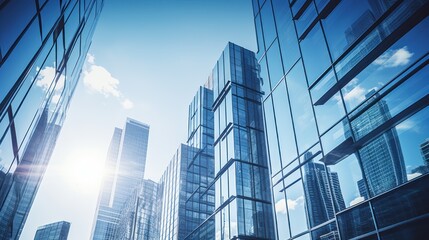 Fototapeta premium Skyscrapers reaching high into the sky with modern