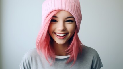 Fototapeta premium Smiling pink-haired teenage hipster girl 