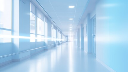 Fototapeta premium blurred hospital corridor with blue color tones 