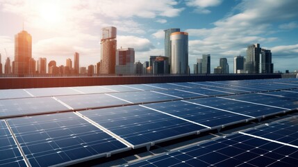 Solar panels installed on the roof of a modern building, 