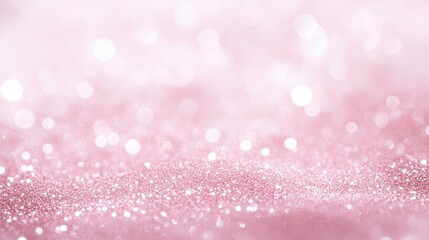 A soft pink glitter background with shimmering bokeh effects.