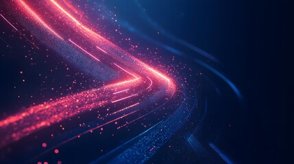 Obraz premium Abstract glowing lines and particles in a dark blue background