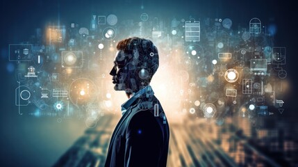 a businessman with an overlay of stock market graphs, 