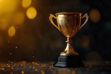 Golden Trophy with Sparkles on a Dark Background: A Symbol of Success and Achievement