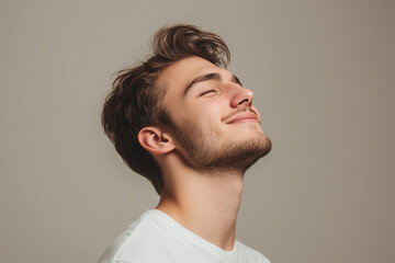 Fototapeta premium A close up of a man's face with his eyes closed