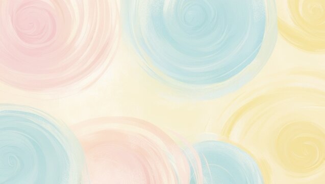 Abstract pastel circle background with subtle texture colors of yellow, blue and pink. This image gives summer vibes with radiant swirling colors. Can be used in presentation, cards and cover designs.
