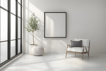 frame on the wall in a minimalistic light modern interior