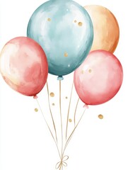 Watercolor Balloons with Gold Glitter
