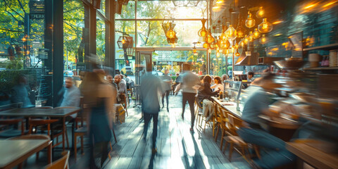 Blurred Background in a Bustling Restaurant
