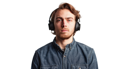 PNG Image of A handsome man wearing a headphone