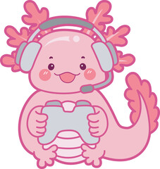 Illustration of cute axolotl activities icon.
Funny pink axolotl in daily routine stickers.