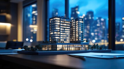 a small model of a modern residential building in a city