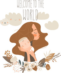 Cute mother hugging her baby. Happy mothers day