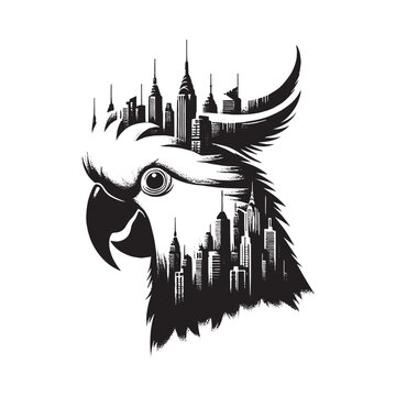 recommend clip art: silhouette of Cockatoo filled with cityline in rough drawing