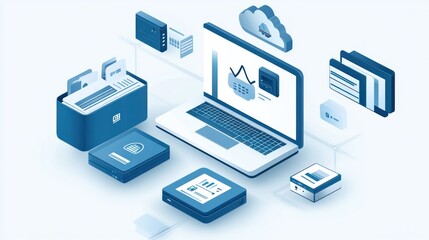 Obraz premium Data Storage and Cloud Computing System with Isometric Icons