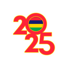 2025 banner with Mauritius flag inside. Vector illustration.