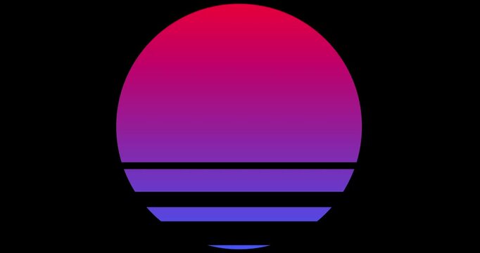 Looped retro synthwave sun space animation. Space for text, concept of beach backdrop, sunset, travel.