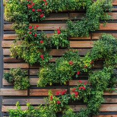 Fototapeta premium Vertical garden with young plants growing