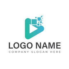 Naklejka premium Media Play Logo Design Template Vector Illustration