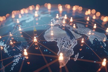 Global Network with Glowing Human Figures and Lines Connecting Them