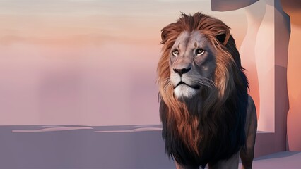 portrait of a lion pastel background