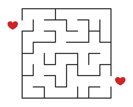 Love-themed maze puzzle with red hearts