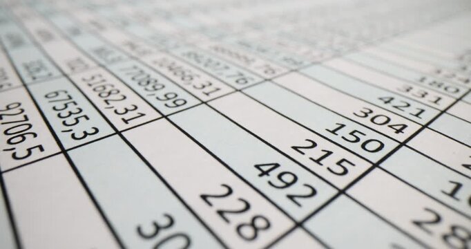 Closeup of table with numbers in table format