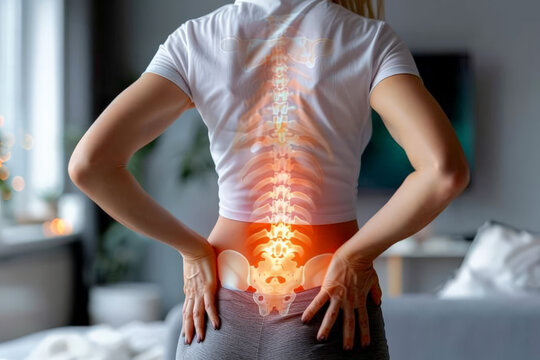 Lower back nerve pain extending to woman's legs
