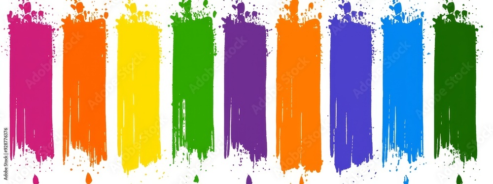 Wall mural this is a set of thick colorful rainbow brush strokes smearing paint on a white background. it depic