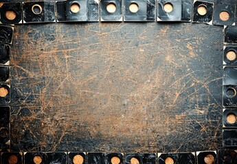 The frame of a vintage slide film is dusty, scratched, and glares red in the background.