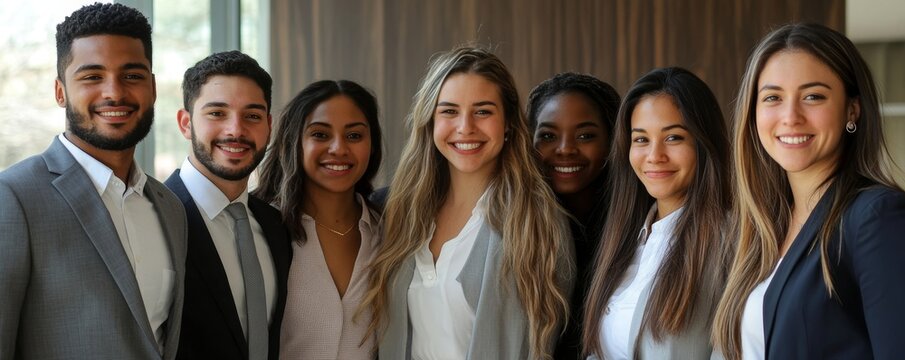 A happy and diverse group of young business professionals posing together for a team photo, Generative AI